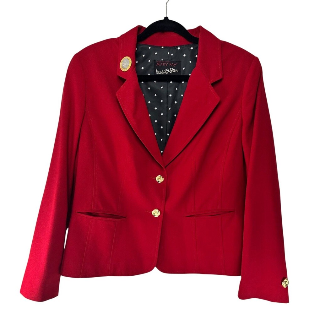 Vintage Mary Kay Star Recruiter Red Blazer Jacket Brookhurst Inc Size 12P Gold